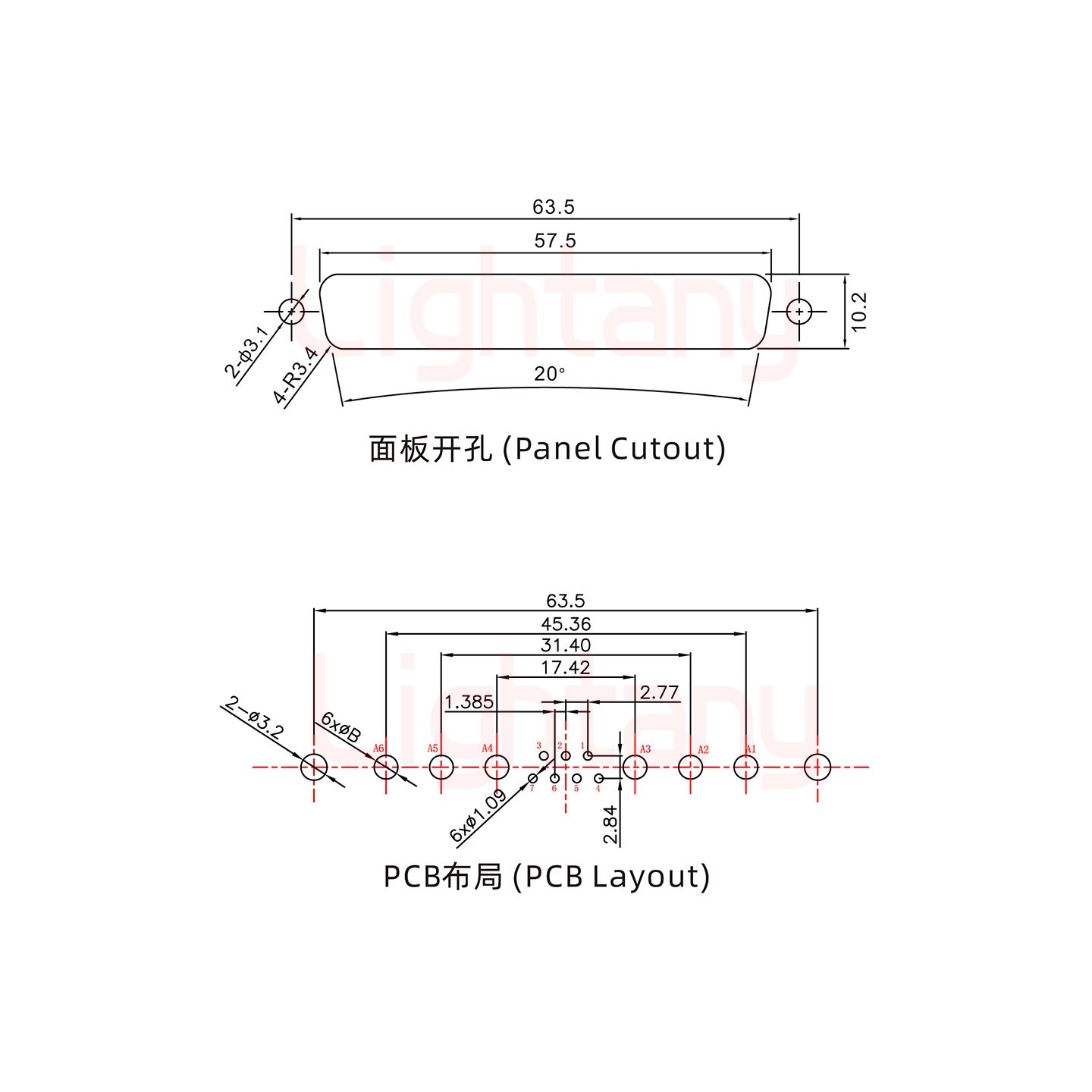 13W6A母PCB直插板/鉚魚(yú)叉7.0/大電流10A