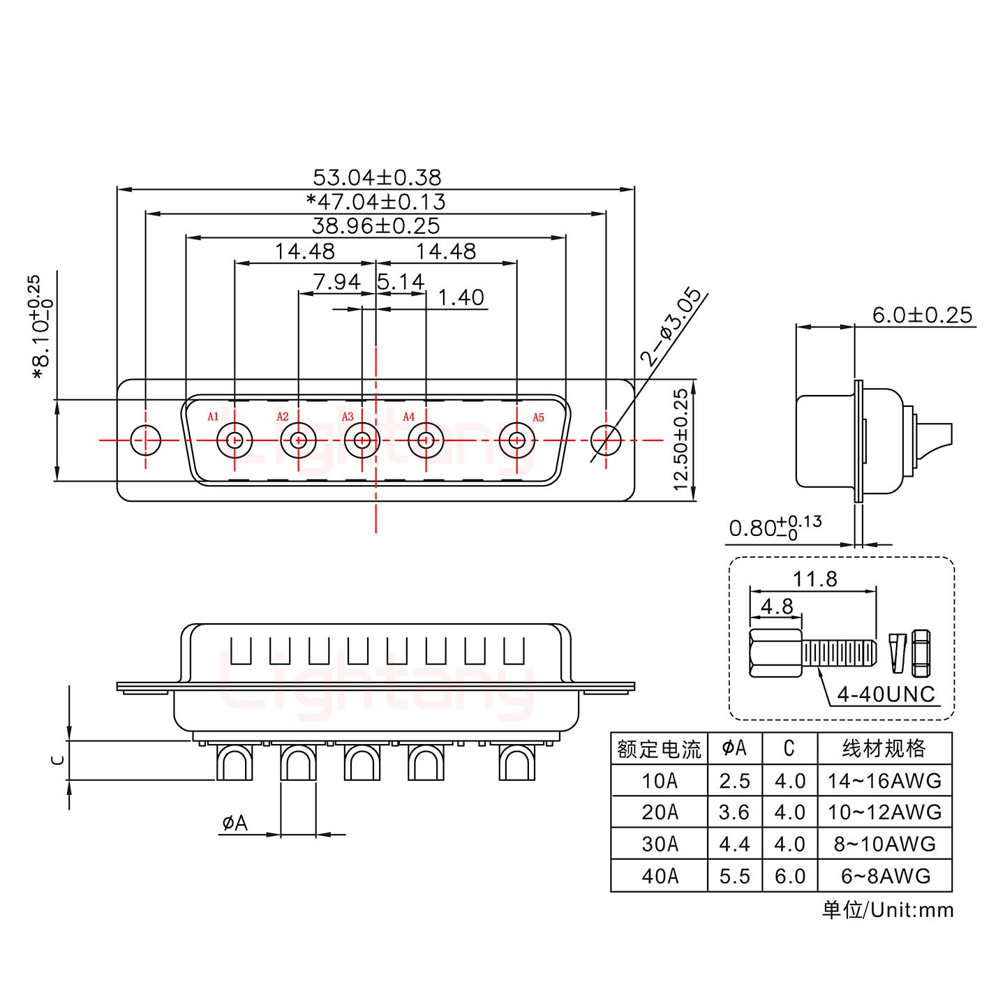 5W5公短體焊線(xiàn)/配螺絲螺母/大電流40A